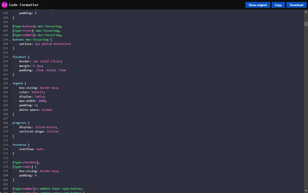 代码格式化器 JSON CSS JavaScript_1.3.0_image_0